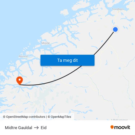 Midtre Gauldal to Eid map