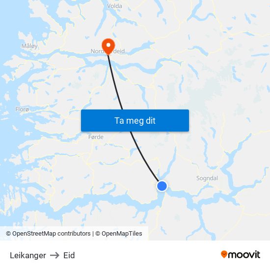 Leikanger to Eid map