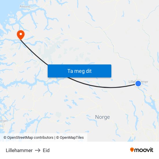 Lillehammer to Eid map