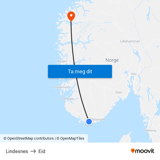 Lindesnes to Eid map