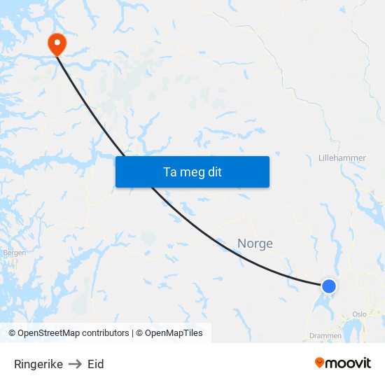 Ringerike to Eid map