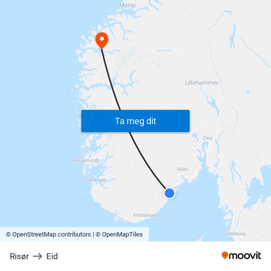 Risør to Eid map