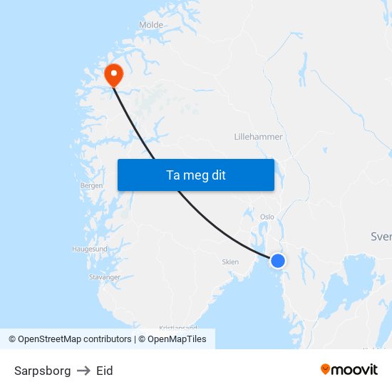 Sarpsborg to Eid map