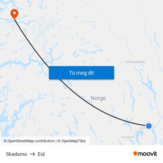 Skedsmo to Eid map