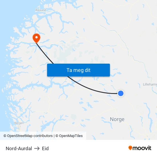 Nord-Aurdal to Eid map