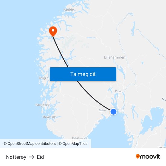 Nøtterøy to Eid map