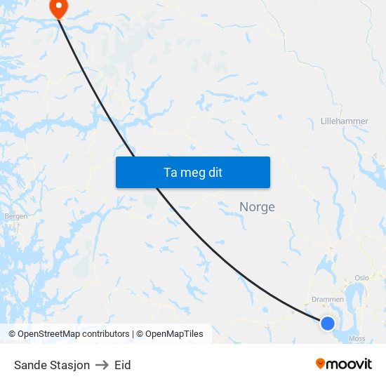 Sande Stasjon to Eid map