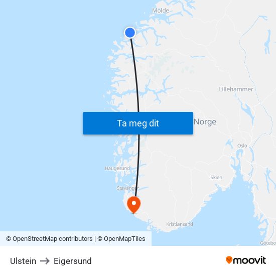 Ulstein to Eigersund map