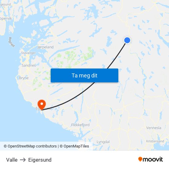 Valle to Eigersund map