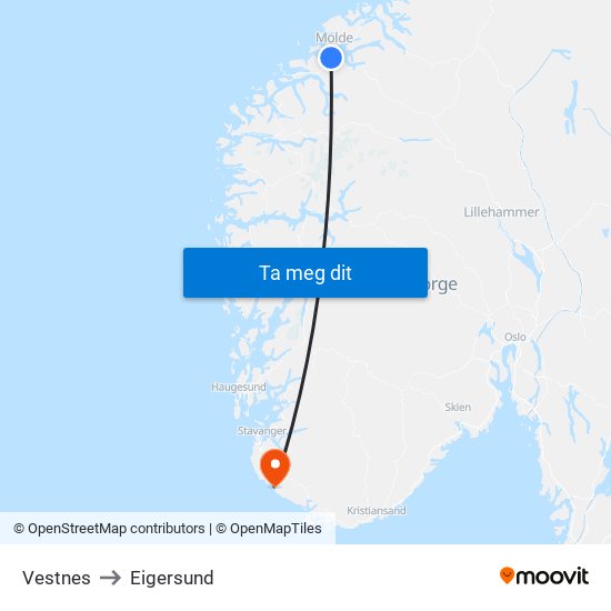 Vestnes to Eigersund map