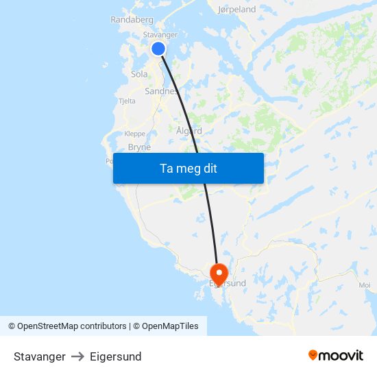 Stavanger to Eigersund map