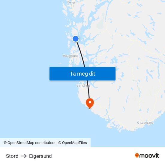 Stord to Eigersund map