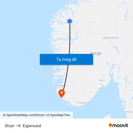 Stryn to Eigersund map