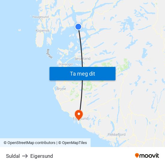 Suldal to Eigersund map
