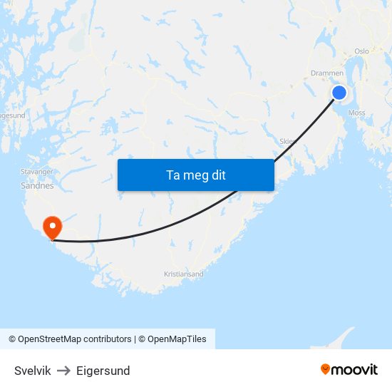 Svelvik to Eigersund map