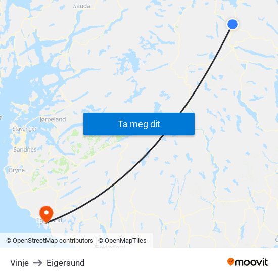Vinje to Eigersund map