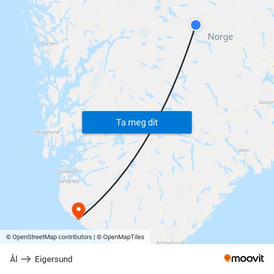 Ål to Eigersund map