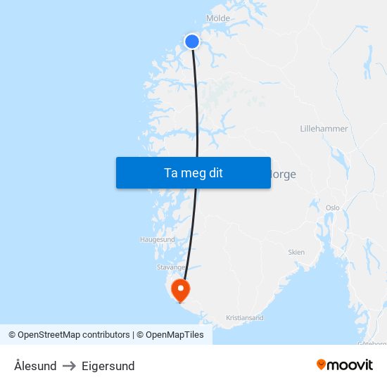 Ålesund to Eigersund map