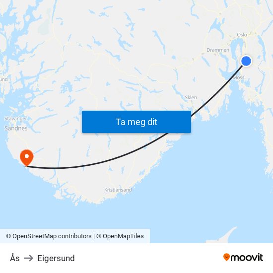 Ås to Eigersund map