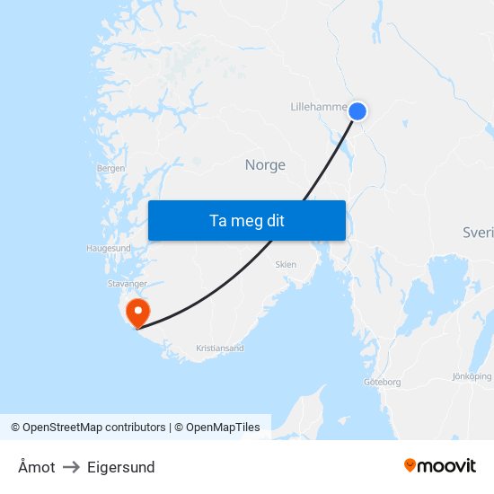 Åmot to Eigersund map