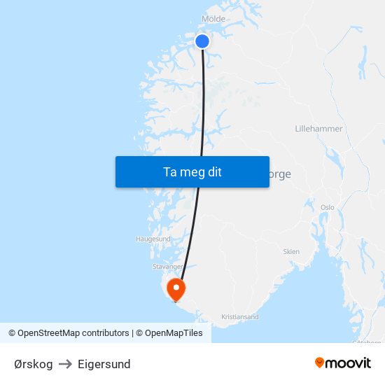 Ørskog to Eigersund map