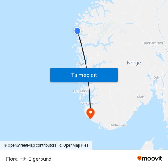 Flora to Eigersund map