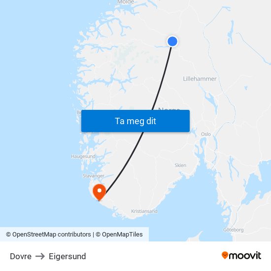 Dovre to Eigersund map
