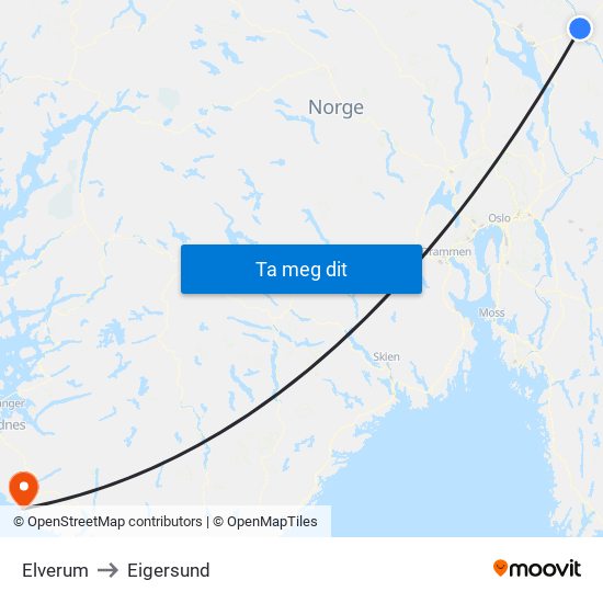 Elverum to Eigersund map