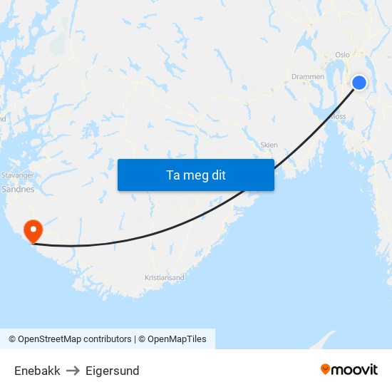 Enebakk to Eigersund map