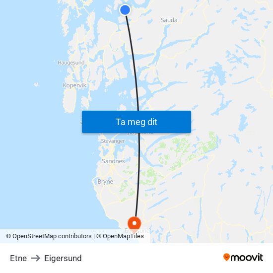 Etne to Eigersund map