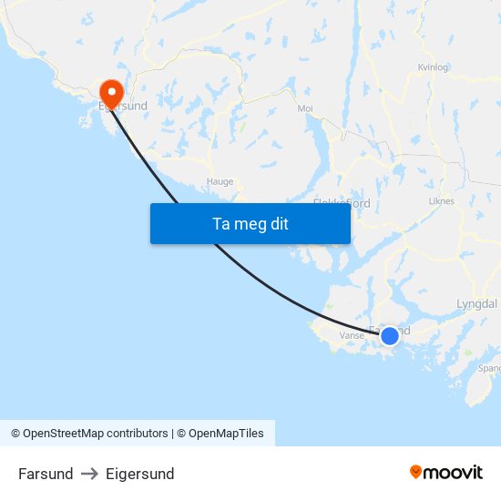 Farsund to Eigersund map