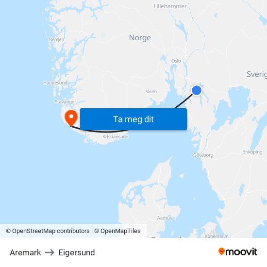 Aremark to Eigersund map