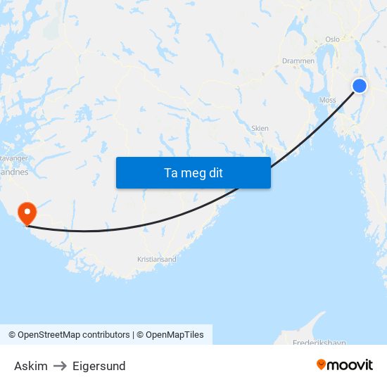 Askim to Eigersund map