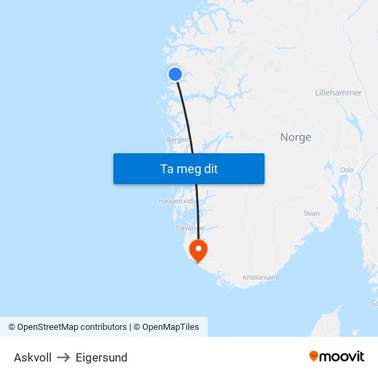 Askvoll to Eigersund map