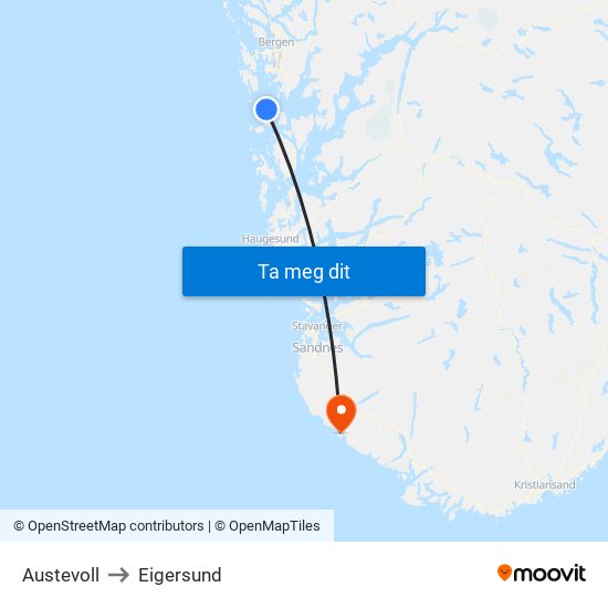 Austevoll to Eigersund map
