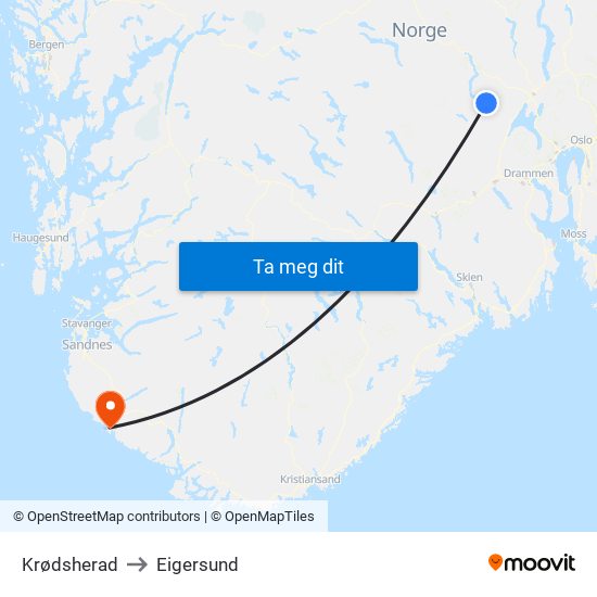 Krødsherad to Eigersund map