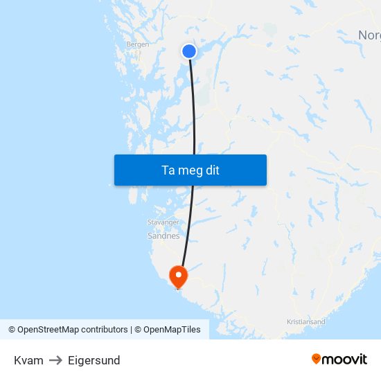 Kvam to Eigersund map