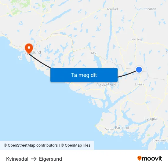 Kvinesdal to Eigersund map