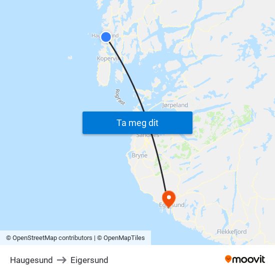 Haugesund to Eigersund map