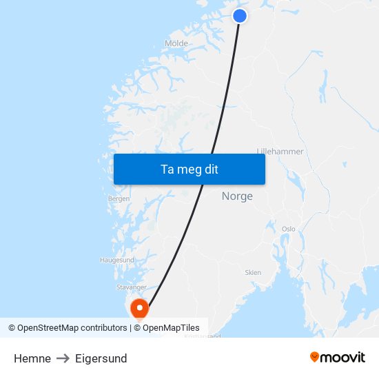 Hemne to Eigersund map