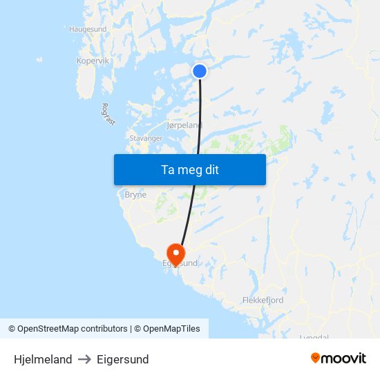 Hjelmeland to Eigersund map