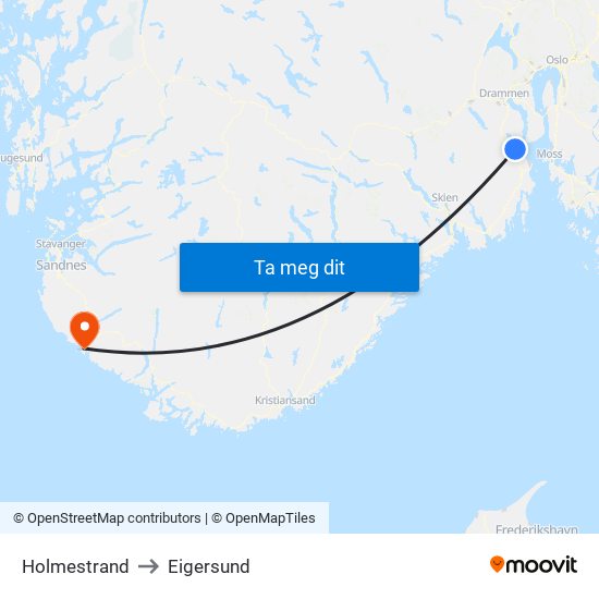 Holmestrand to Eigersund map