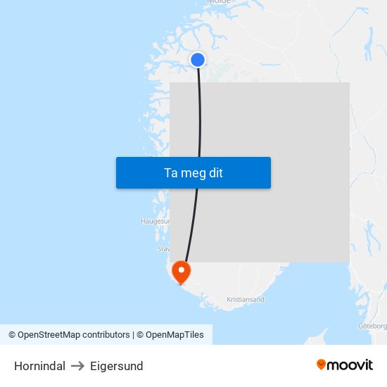 Hornindal to Eigersund map