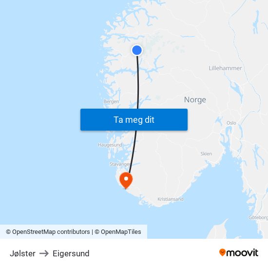 Jølster to Eigersund map