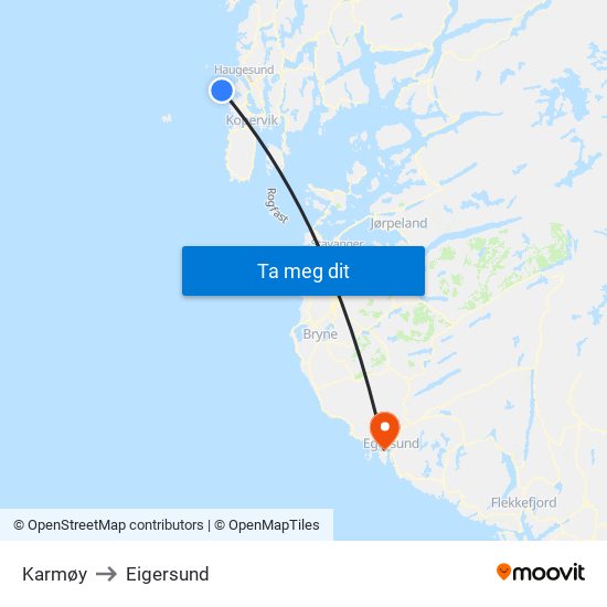 Karmøy to Eigersund map