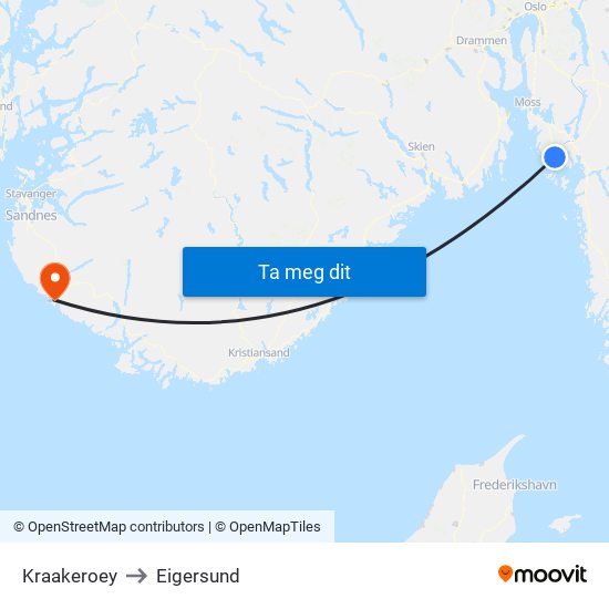 Kraakeroey to Eigersund map