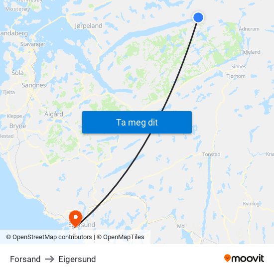 Forsand to Eigersund map