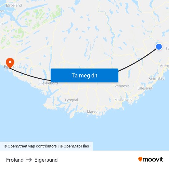 Froland to Eigersund map