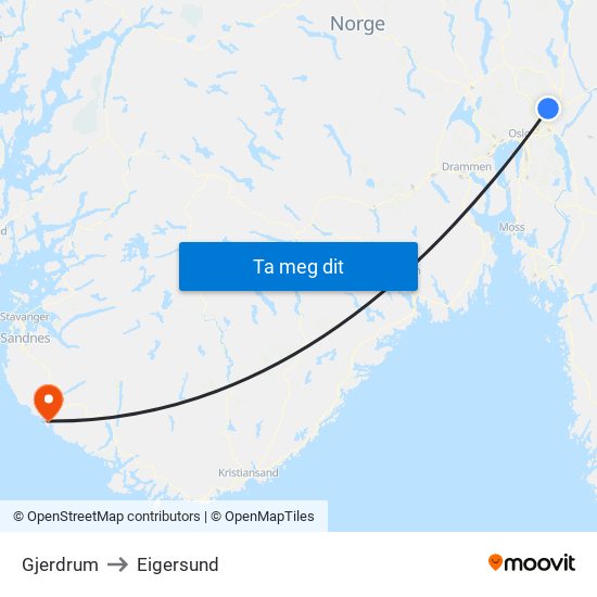 Gjerdrum to Eigersund map