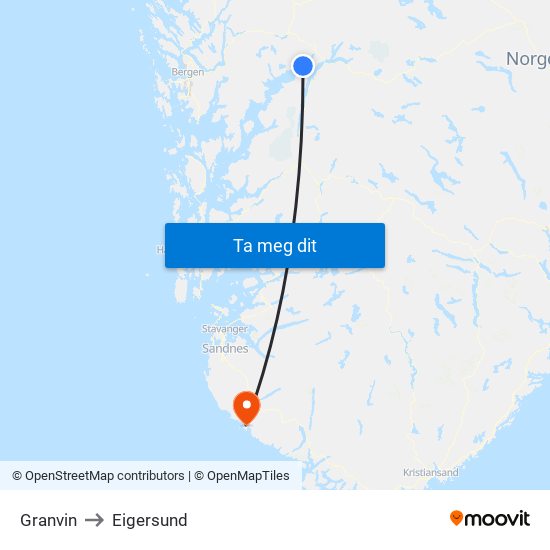 Granvin to Eigersund map